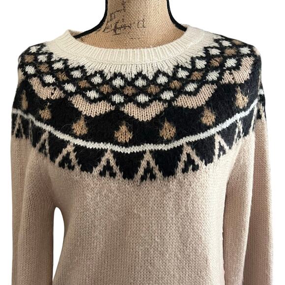 Anne Taylor Cream & Beige Icelandic Fair Isle Sweater Size MP Chunky Coastalchic - Picture 1 of 17